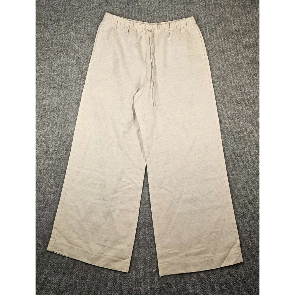 Aritzia Lodge Linen Wide Leg Pants Women's Size Large Undyed Ecru